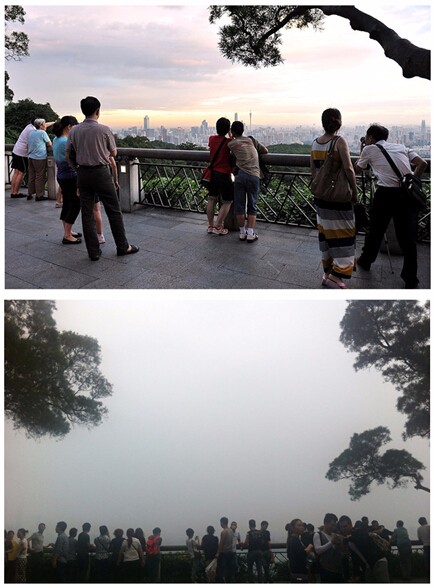 广州白云山著名景点“白云晚望”雾霾前后对比