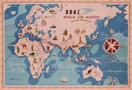 这张20世纪50年代的地图利用卡通形象来描摹充满异国情调的目的地