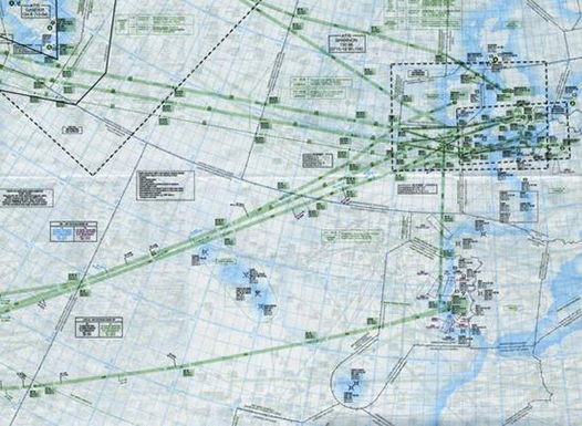 这张未标明日期的航空图绘制了超音速飞机从伦敦到纽约和巴巴多斯的航线