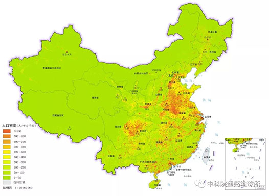 中国人口密度千米格网分布(2013 年)